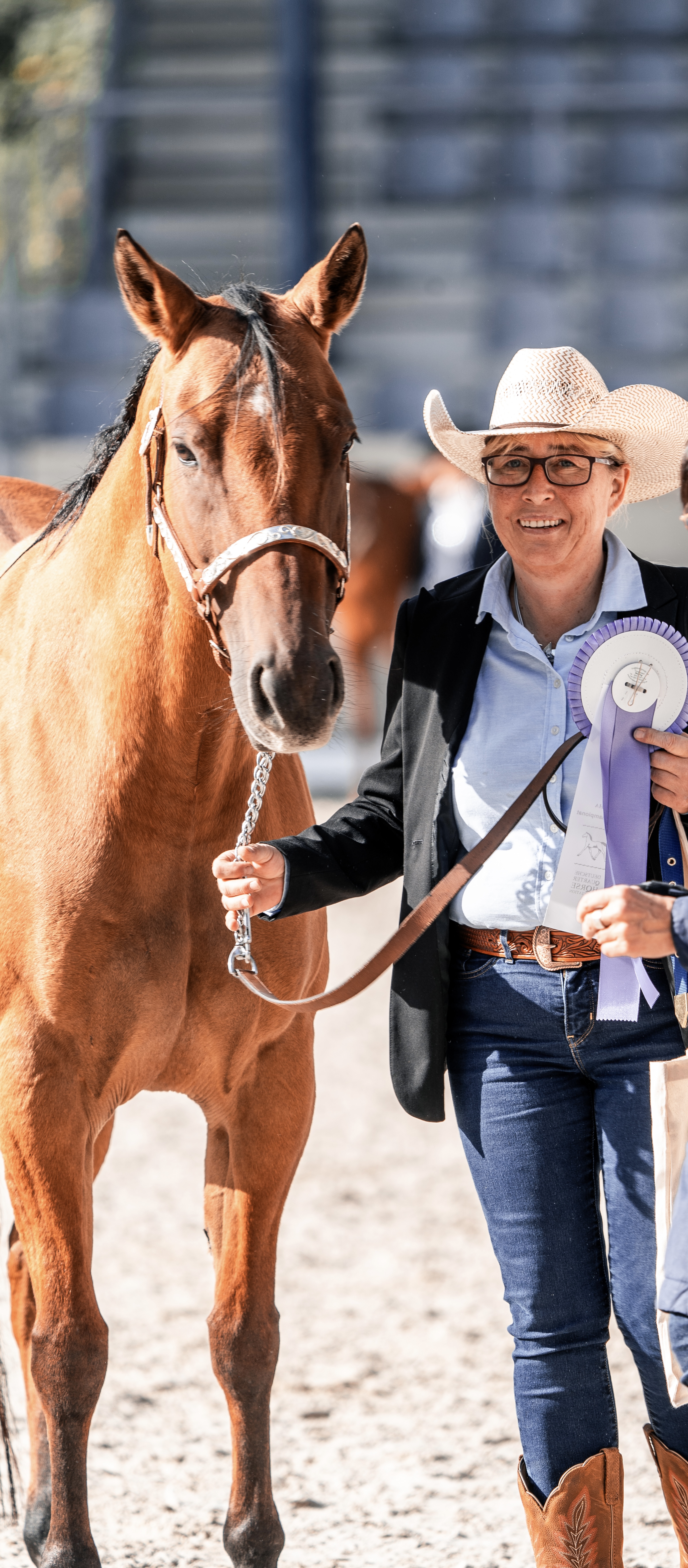 Bild von Frau mit Pferd und Schleife